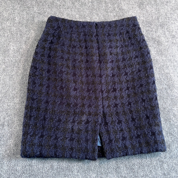 J.Crew Blue & Black Metallic Wool Pencil Skirt Size 6 Lined Work Holiday Sparkle - Picture 2 of 6
